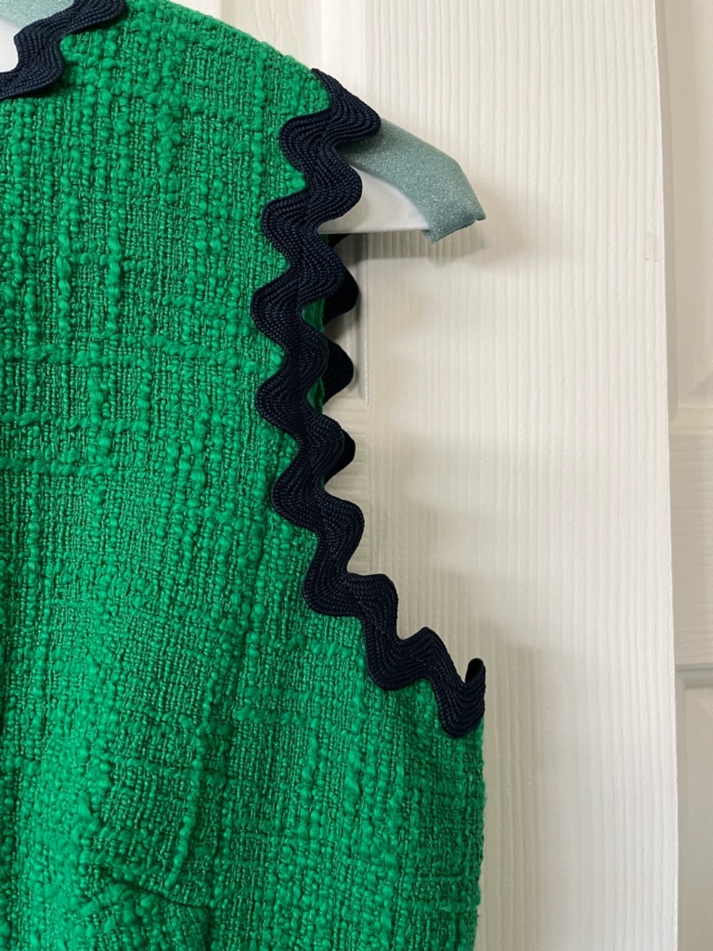 J. Crew size 2P green textured tweed sheets dress with navy blue scalloped trim - Picture 6 of 13